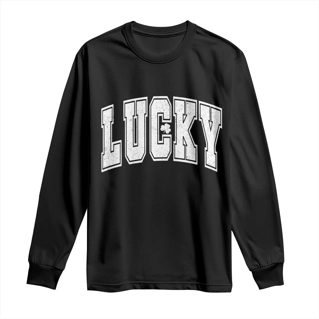 Vintage Lucky Shamrock Clover St Patricks Day Long Sleeve Shirt TS11 Black Print Your Wear