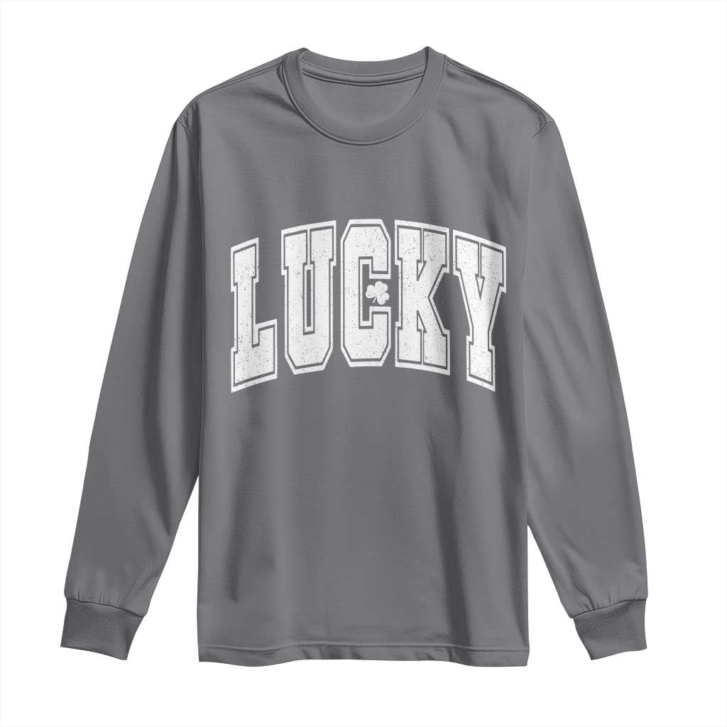 Vintage Lucky Shamrock Clover St Patricks Day Long Sleeve Shirt TS11 Charcoal Print Your Wear