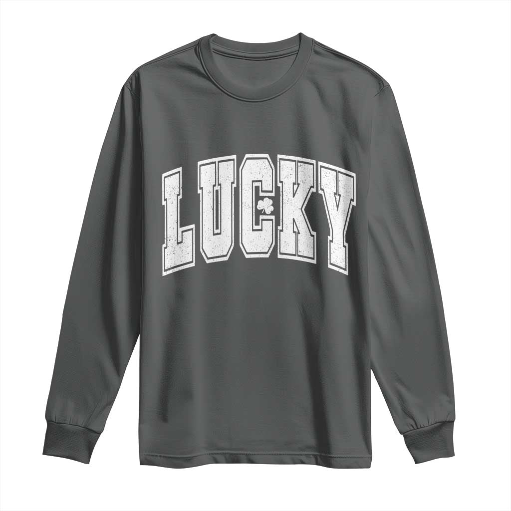 Vintage Lucky Shamrock Clover St Patricks Day Long Sleeve Shirt TS11 Dark Heather Print Your Wear
