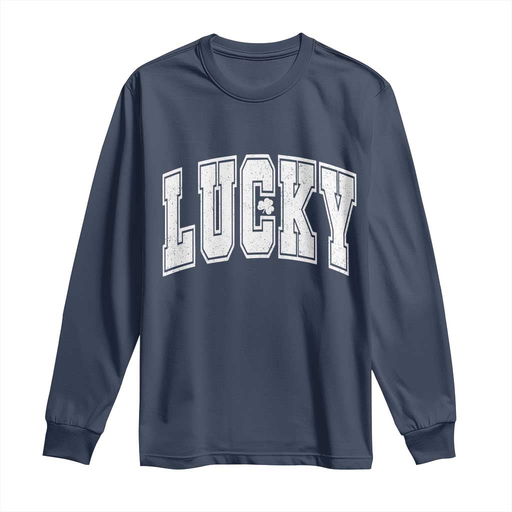 Vintage Lucky Shamrock Clover St Patricks Day Long Sleeve Shirt TS11 Navy Print Your Wear