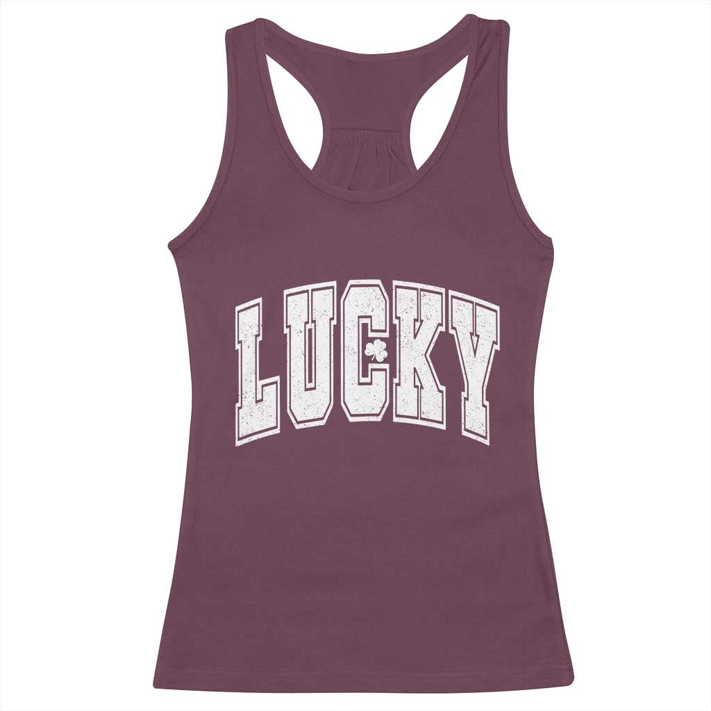 Vintage Lucky Shamrock Clover St Patricks Day Racerback Tank Top TS11 Maroon Print Your Wear