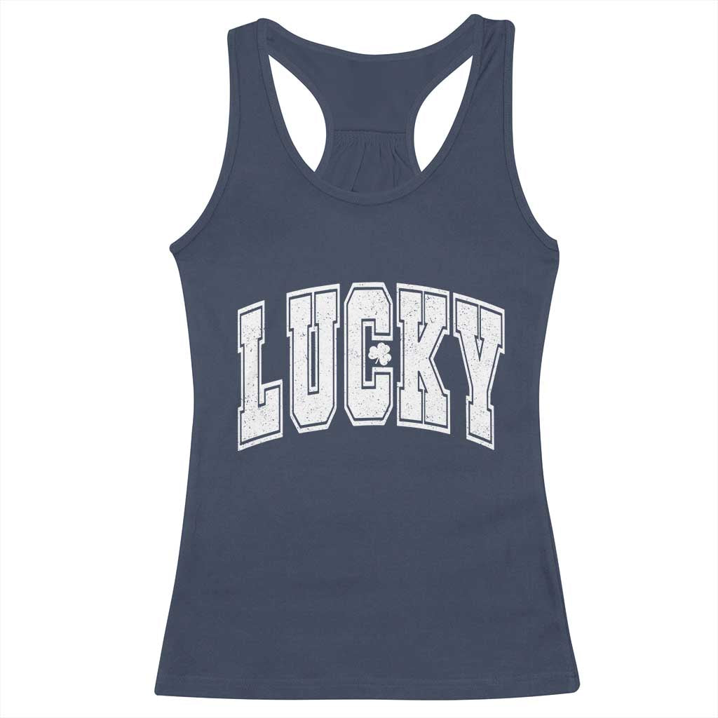 Vintage Lucky Shamrock Clover St Patricks Day Racerback Tank Top TS11 Navy Print Your Wear