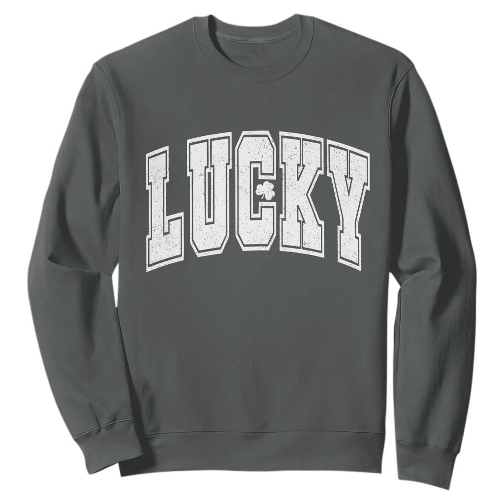 Vintage Lucky Shamrock Clover St Patricks Day Sweatshirt TS11 Dark Heather Print Your Wear