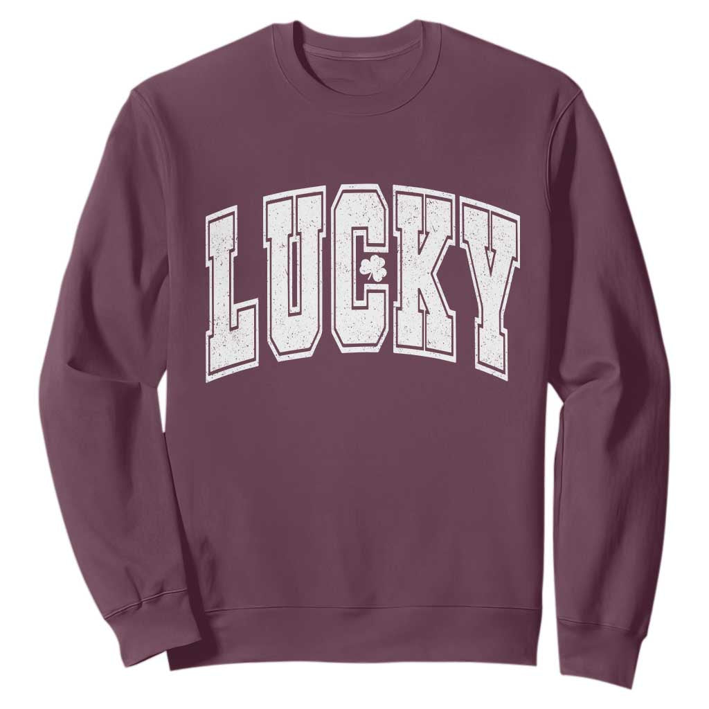 Vintage Lucky Shamrock Clover St Patricks Day Sweatshirt TS11 Maroon Print Your Wear