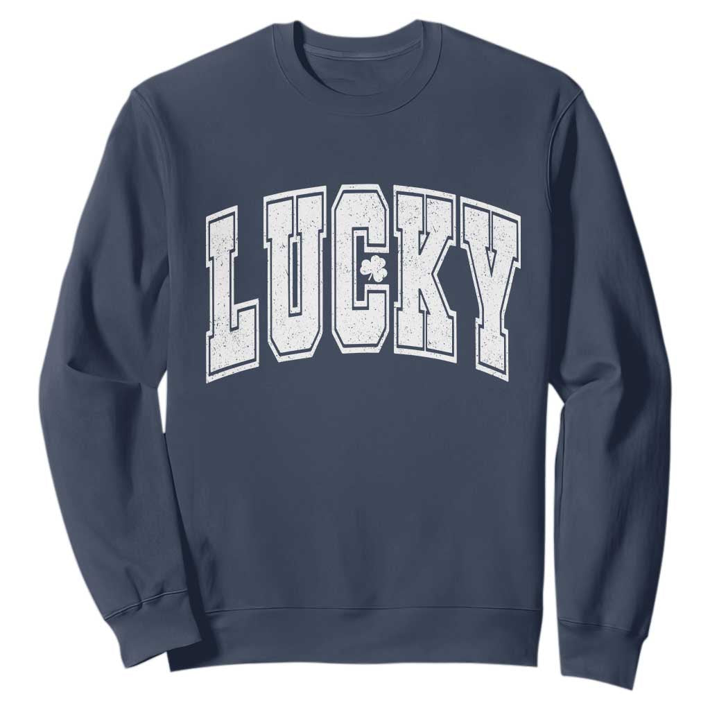 Vintage Lucky Shamrock Clover St Patricks Day Sweatshirt TS11 Navy Print Your Wear