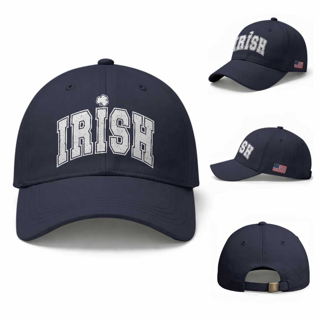 Funny Irish St Patricks Day Distressed Shamrock Ireland Pride Baseball Cap TS11 Baseball Cap Universal Fit Navy Print Your Wear