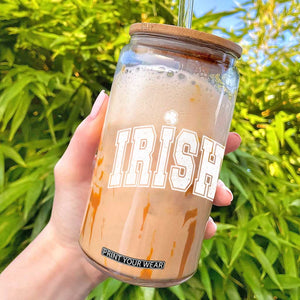 Funny Irish St Patricks Day Distressed Shamrock Ireland Pride Glass Can TS11 Black Print Your Wear