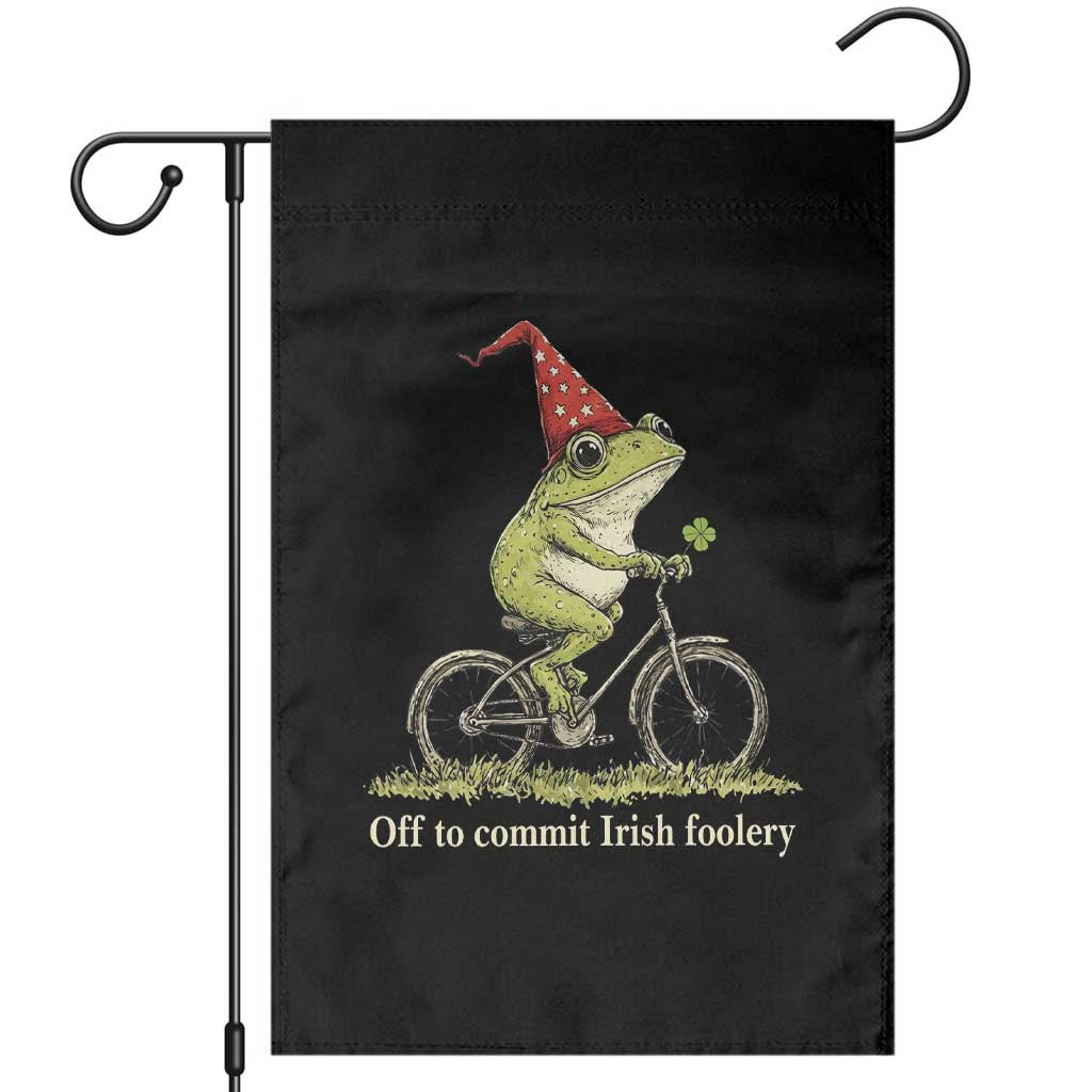 Funny Frog St Patricks Day Garden Flag Off To Commit Irish Foolery Four Leaf Clover TS11 Black Print Your Wear