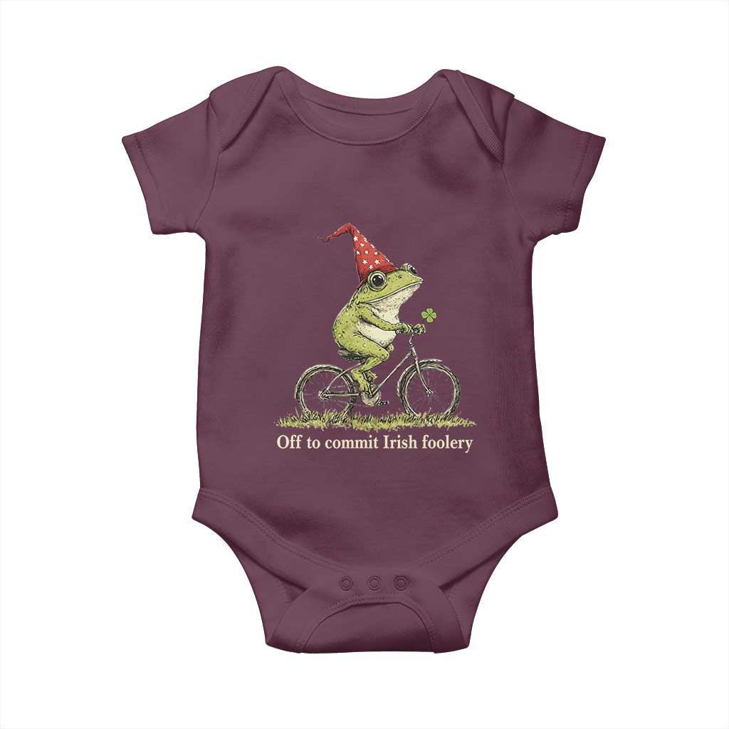 Funny Frog St Patricks Day Baby Onesie Off To Commit Irish Foolery Four Leaf Clover TS11 Maroon Print Your Wear