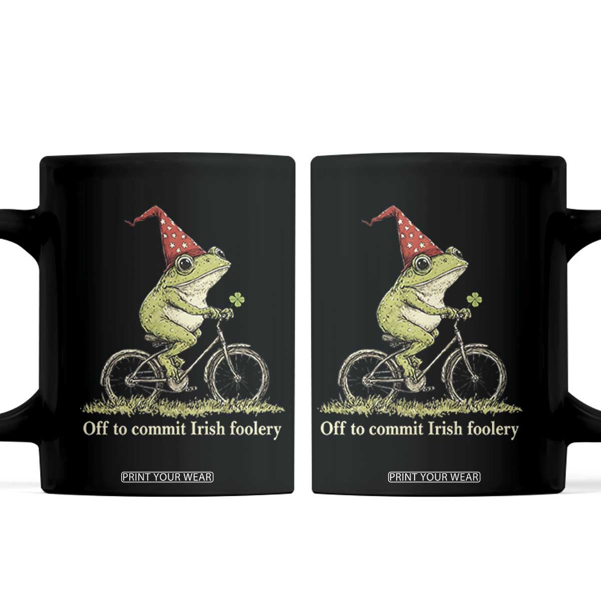 Funny Frog St Patricks Day Coffee Mug Off To Commit Irish Foolery Four Leaf Clover TS11 Black Print Your Wear