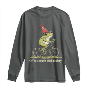 Funny Frog St Patricks Day Long Sleeve Shirt Off To Commit Irish Foolery Four Leaf Clover TS11 Dark Heather Print Your Wear