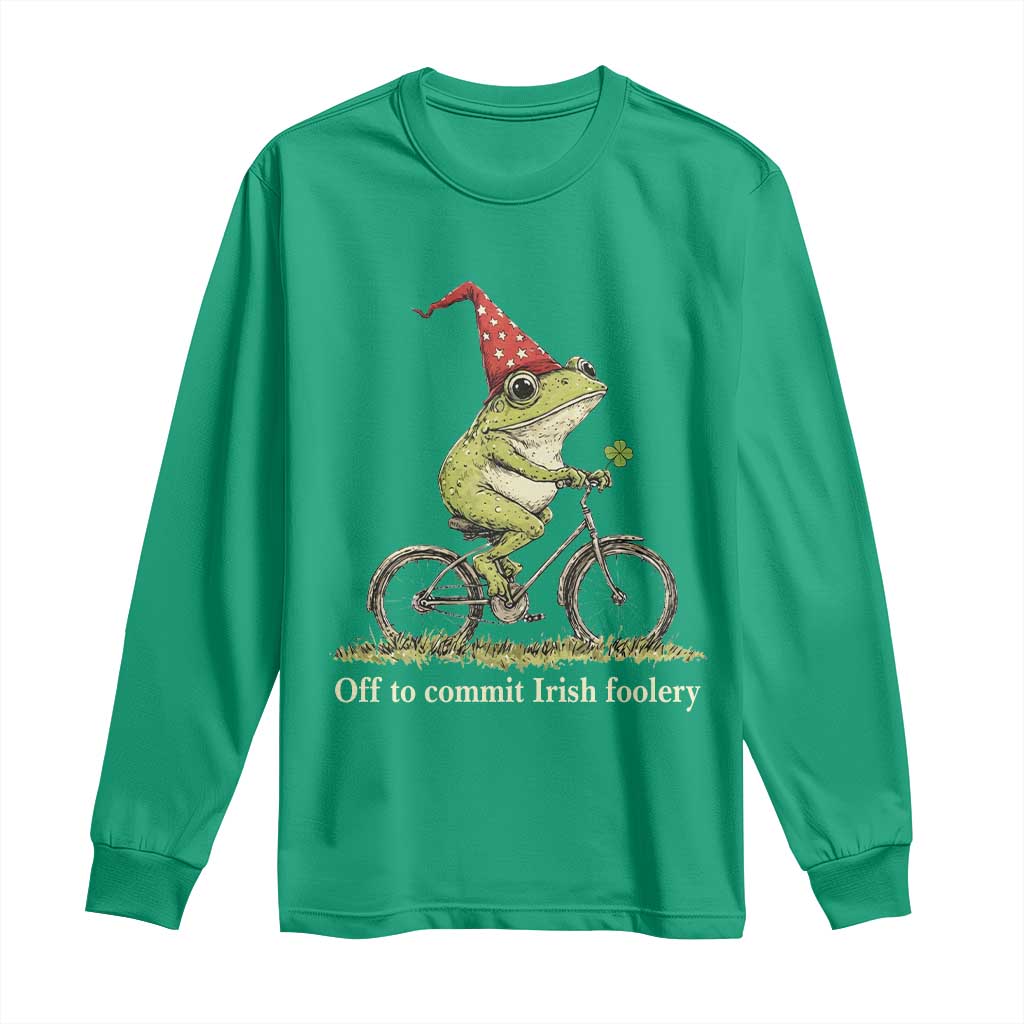 Funny Frog St Patricks Day Long Sleeve Shirt Off To Commit Irish Foolery Four Leaf Clover TS11 Irish Green Print Your Wear