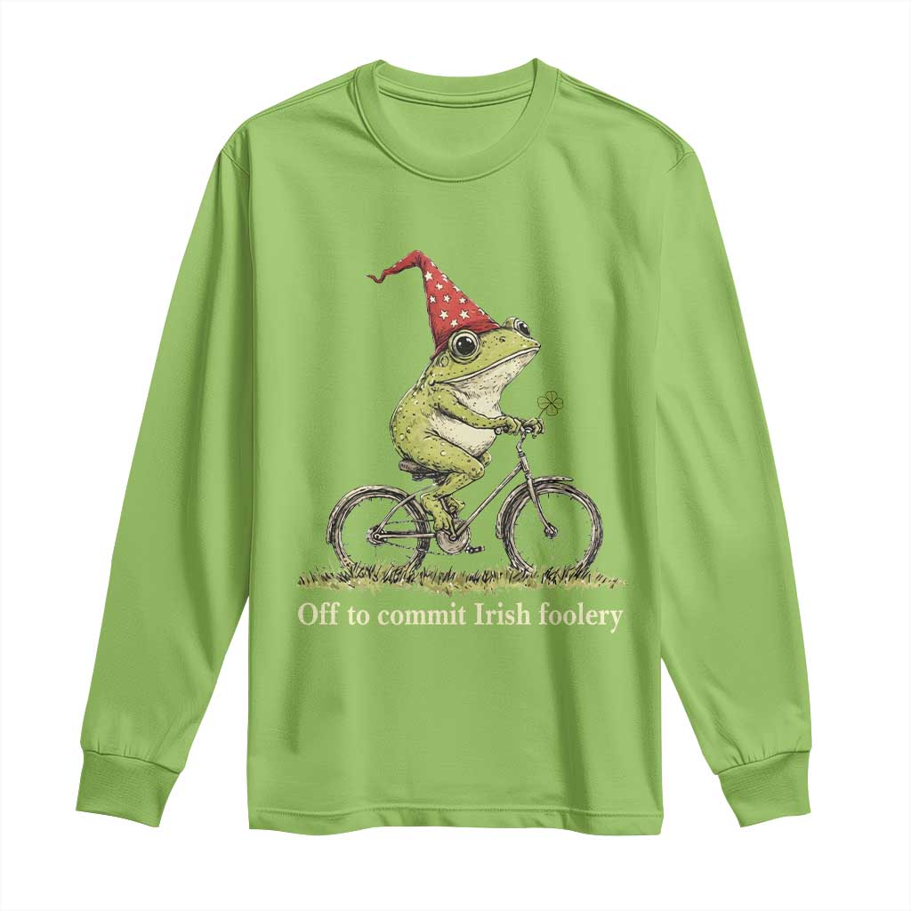 Funny Frog St Patricks Day Long Sleeve Shirt Off To Commit Irish Foolery Four Leaf Clover TS11 Lime Print Your Wear