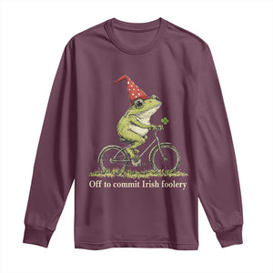 Funny Frog St Patricks Day Long Sleeve Shirt Off To Commit Irish Foolery Four Leaf Clover TS11 Maroon Print Your Wear