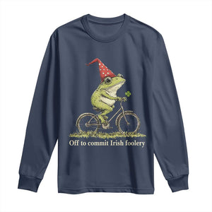 Funny Frog St Patricks Day Long Sleeve Shirt Off To Commit Irish Foolery Four Leaf Clover TS11 Navy Print Your Wear