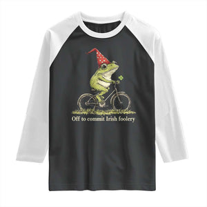 Funny Frog St Patricks Day Raglan Shirt Off To Commit Irish Foolery Four Leaf Clover TS11 Black White Print Your Wear