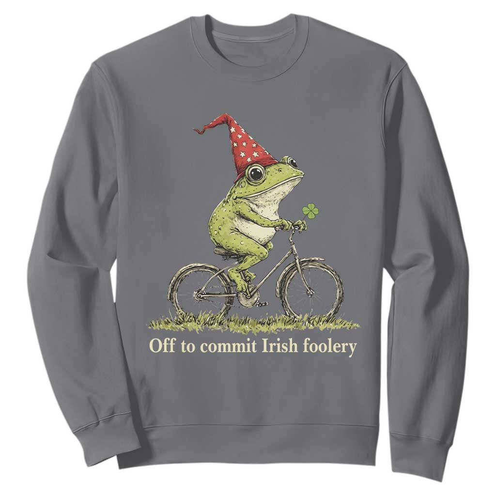 Funny Frog St Patricks Day Sweatshirt Off To Commit Irish Foolery Four Leaf Clover TS11 Charcoal Print Your Wear