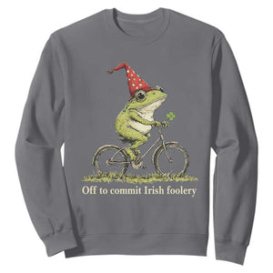 Funny Frog St Patricks Day Sweatshirt Off To Commit Irish Foolery Four Leaf Clover TS11 Charcoal Print Your Wear