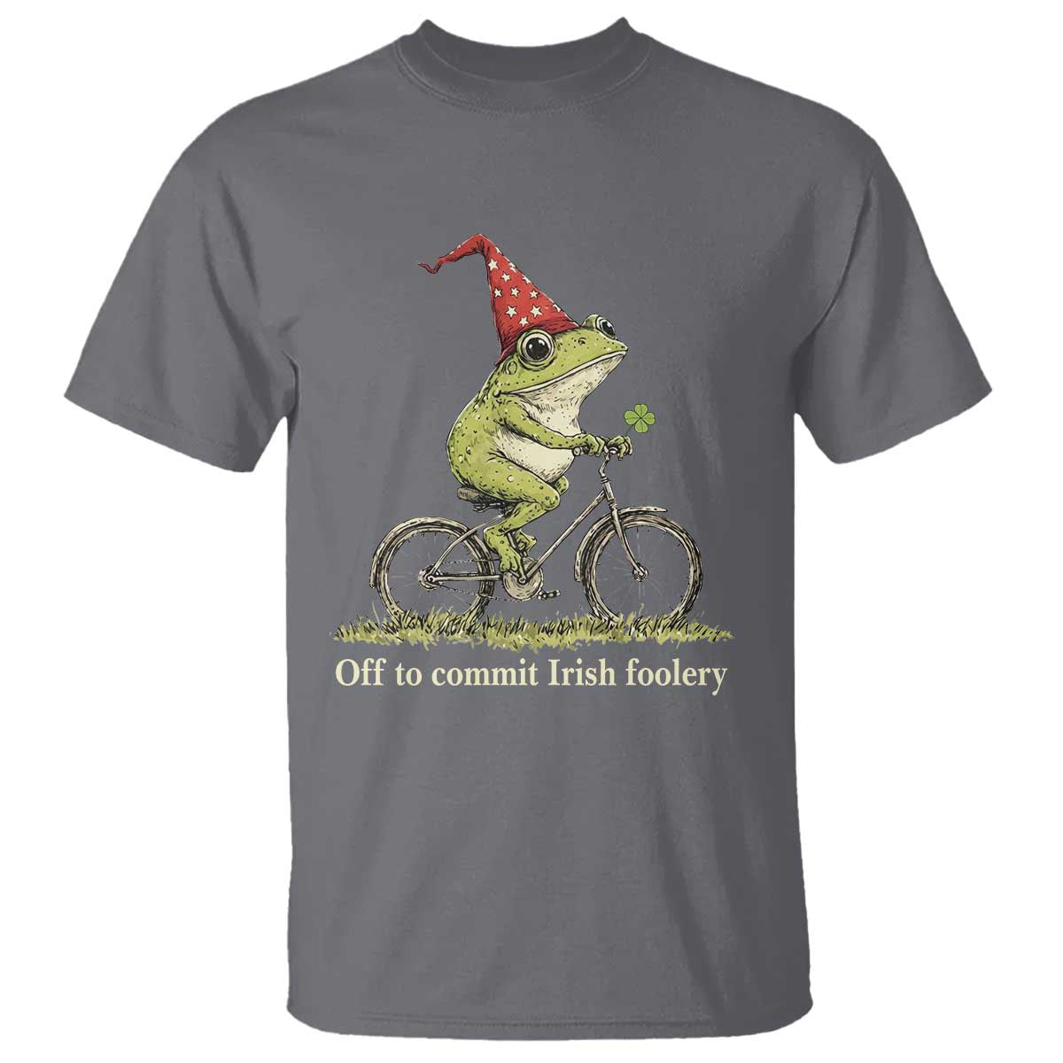 Funny Frog St Patricks Day T Shirt Off To Commit Irish Foolery Four Leaf Clover TS11 Charcoal Print Your Wear