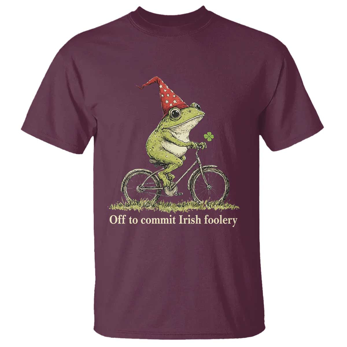 Funny Frog St Patricks Day T Shirt Off To Commit Irish Foolery Four Leaf Clover TS11 Maroon Print Your Wear
