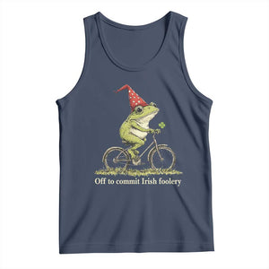Funny Frog St Patricks Day Tank Top Off To Commit Irish Foolery Four Leaf Clover TS11 Navy Print Your Wear