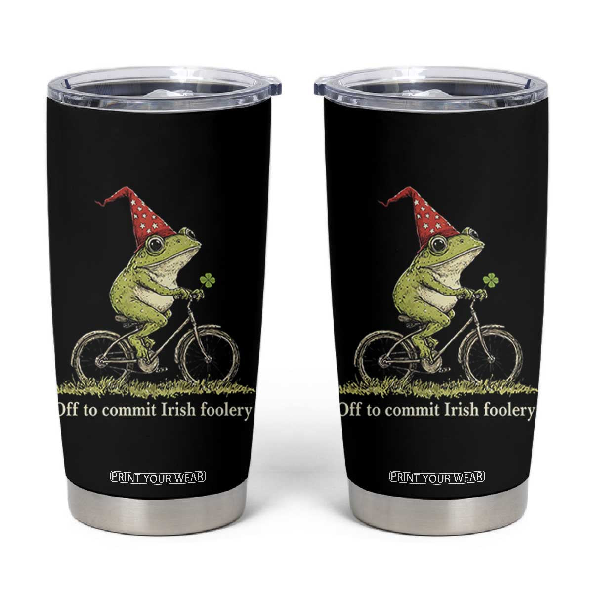 Funny Frog St Patricks Day Tumbler Cup Off To Commit Irish Foolery Four Leaf Clover TS11 Black Print Your Wear