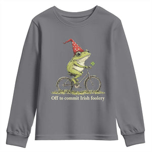 Funny Frog St Patricks Day Youth Sweatshirt Off To Commit Irish Foolery Four Leaf Clover TS11 Charcoal Print Your Wear