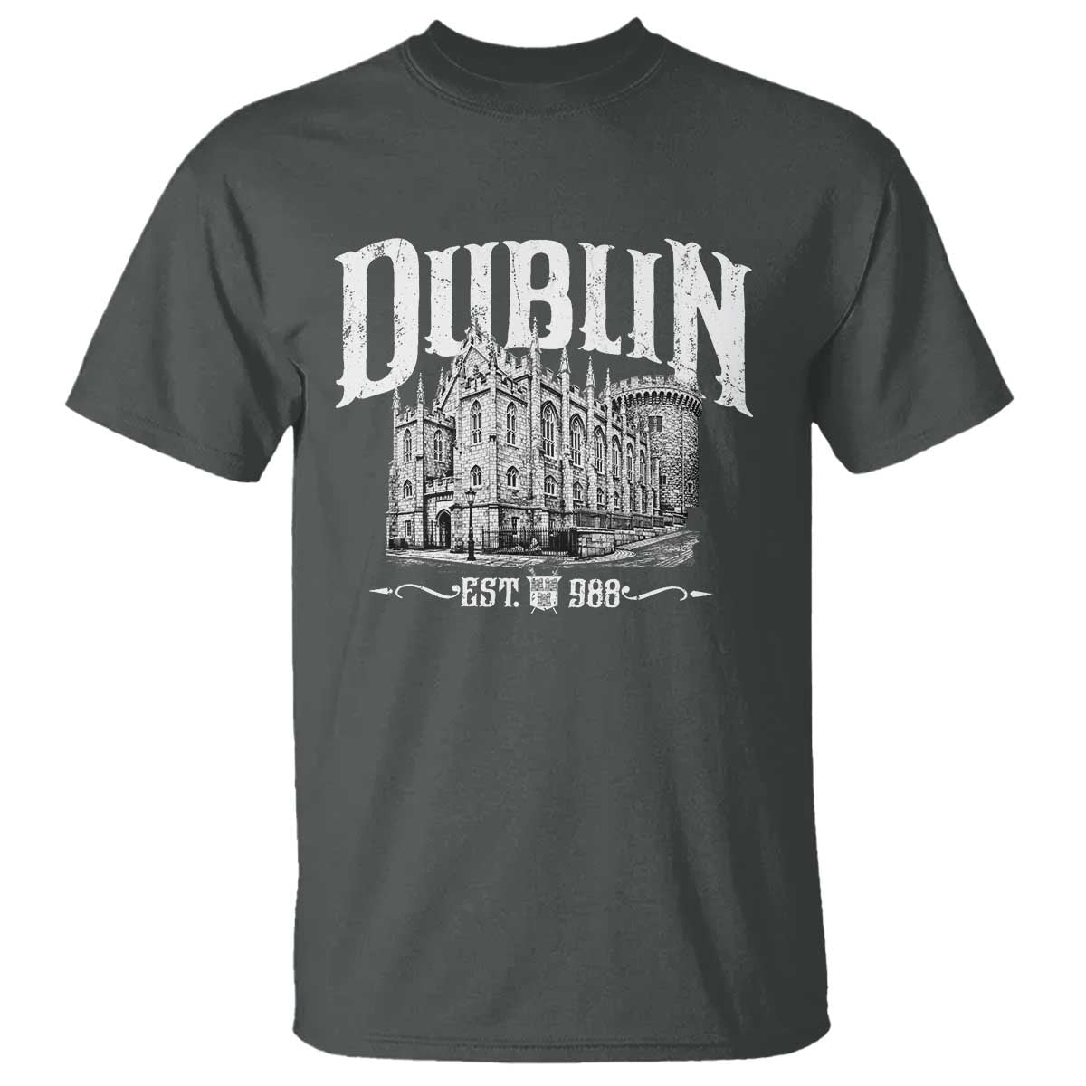 Dublin Castle Ireland Est 988 Travel Souvenir T Shirt TS11 Dark Heather Print Your Wear