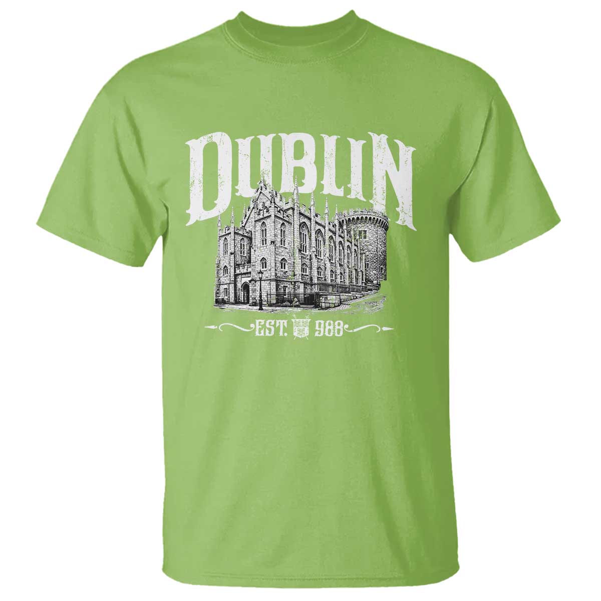 Dublin Castle Ireland Est 988 Travel Souvenir T Shirt TS11 Lime Print Your Wear