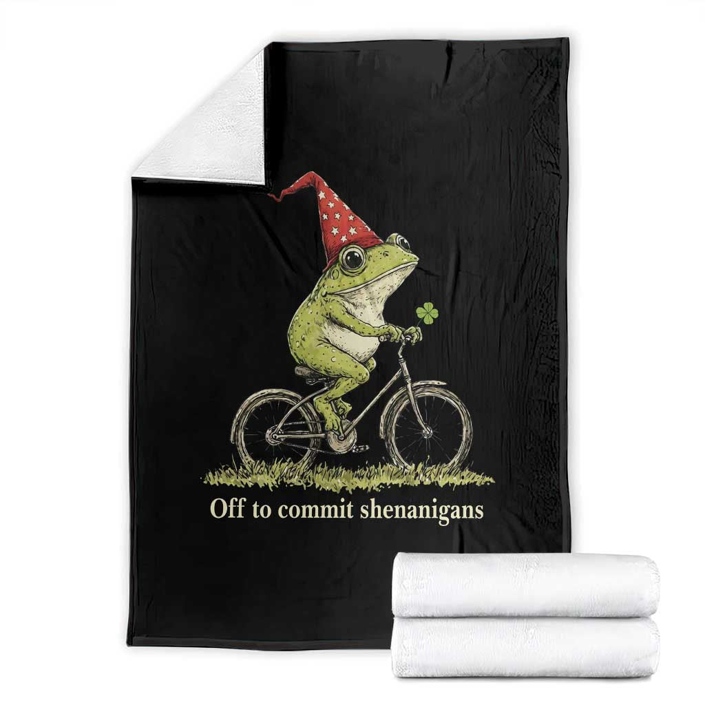Funny Frog St Patricks Day Throw Blanket Off To Commit Shenanigans Four Leaf Clover TS11 Black Print Your Wear