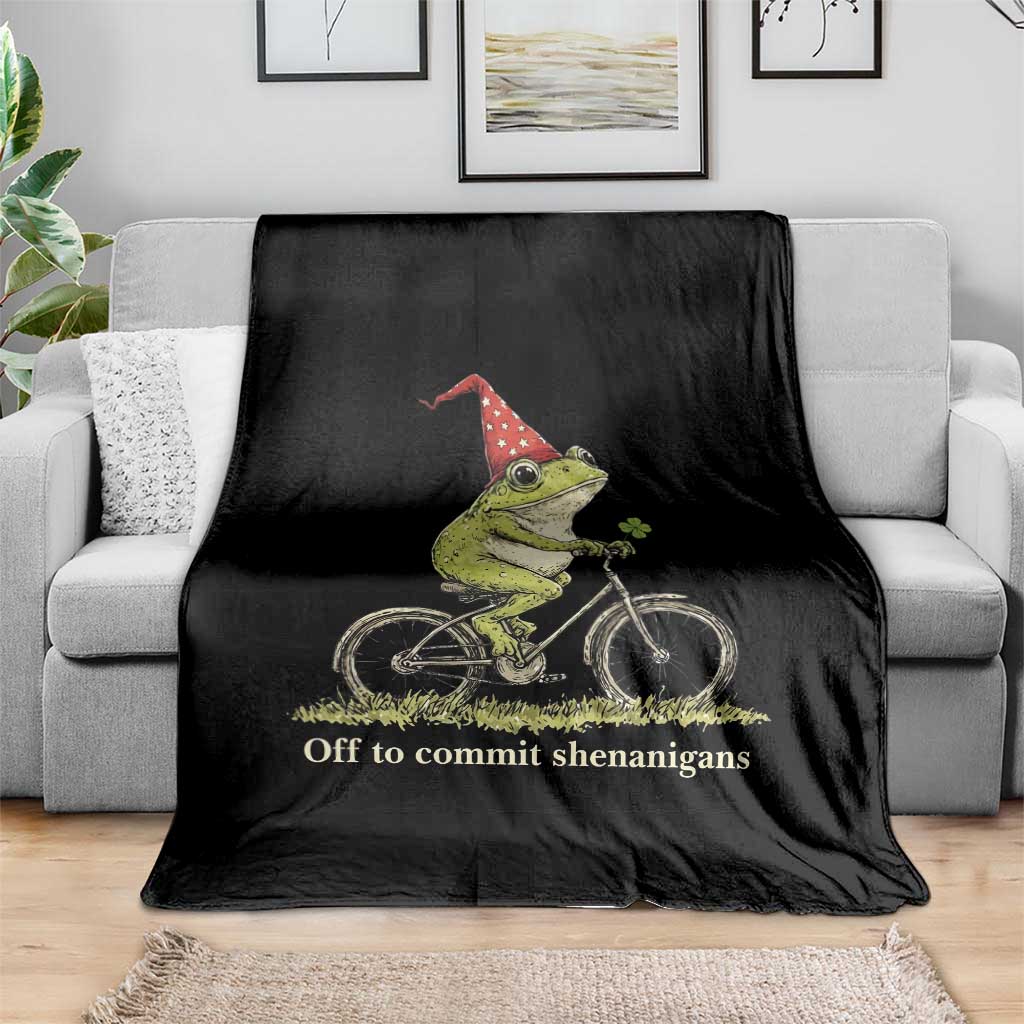 Funny Frog St Patricks Day Throw Blanket Off To Commit Shenanigans Four Leaf Clover TS11 Print Your Wear
