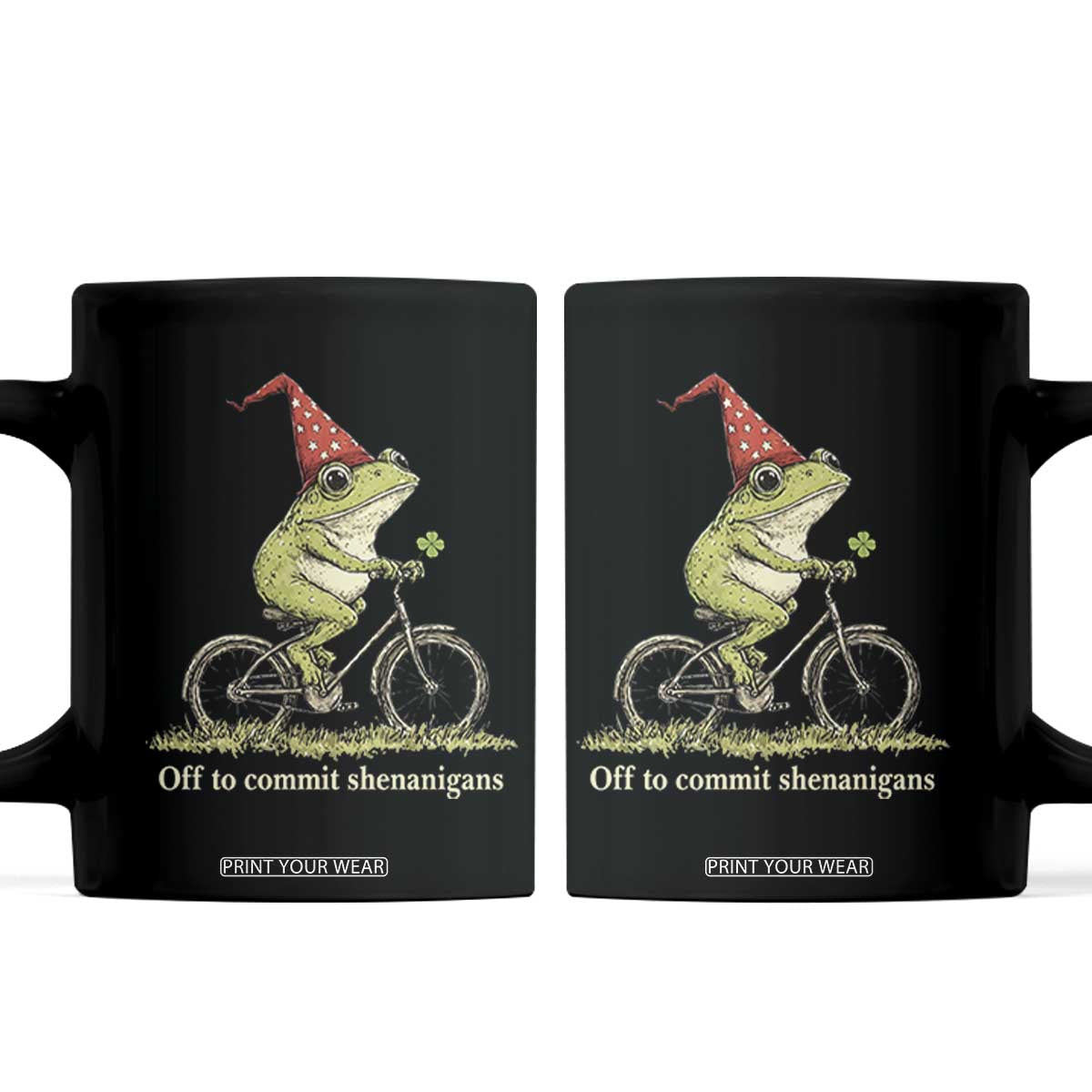Funny Frog St Patricks Day Coffee Mug Off To Commit Shenanigans Four Leaf Clover TS11 Black Print Your Wear