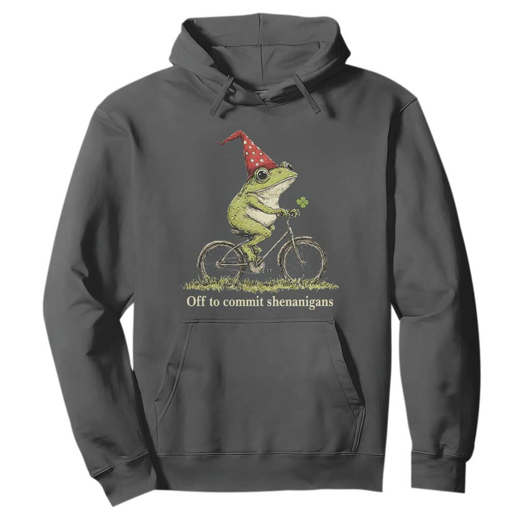 Funny Frog St Patricks Day Hoodie Off To Commit Shenanigans Four Leaf Clover TS11 Dark Heather Print Your Wear