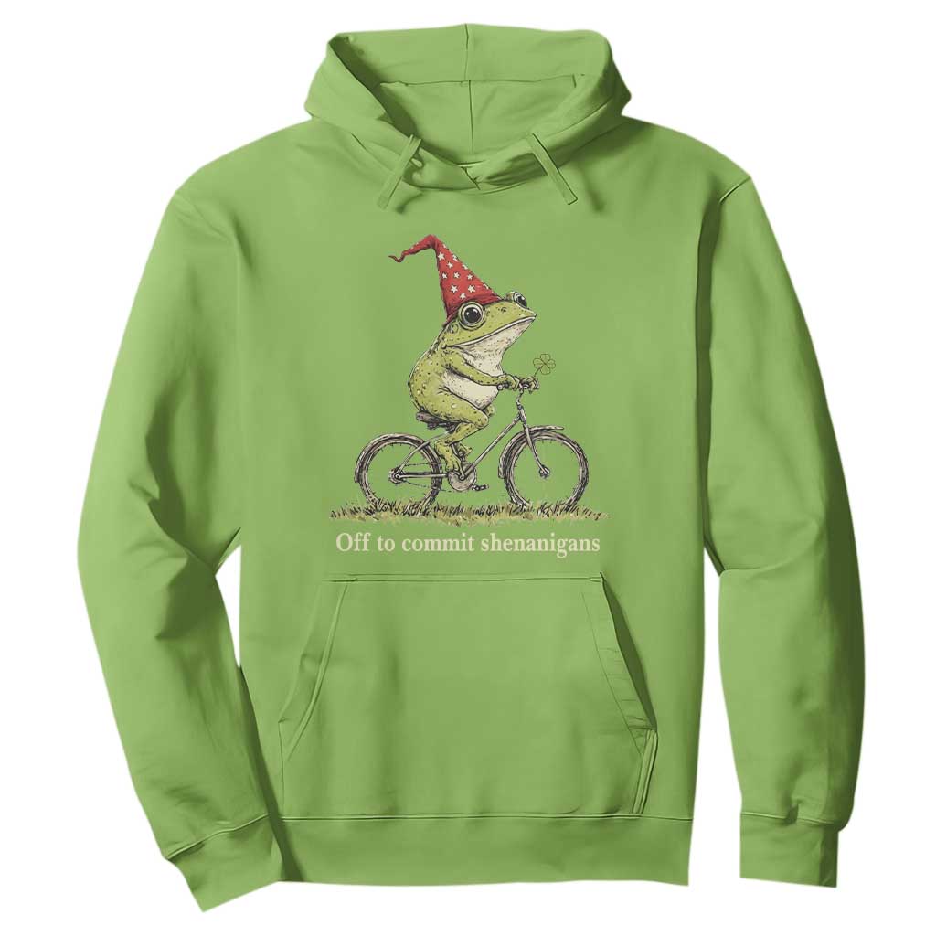 Funny Frog St Patricks Day Hoodie Off To Commit Shenanigans Four Leaf Clover TS11 Lime Print Your Wear