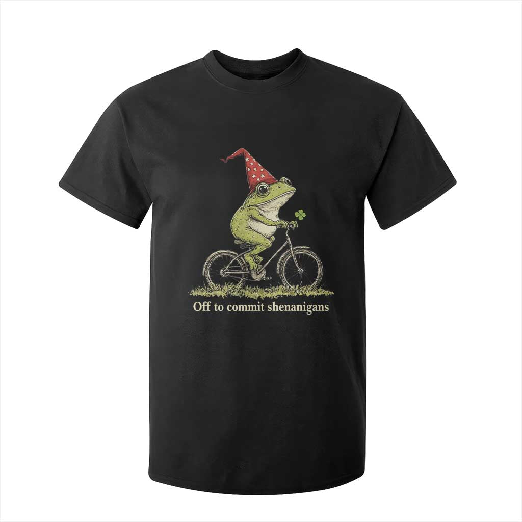 Funny Frog St Patricks Day T Shirt For Kid Off To Commit Shenanigans Four Leaf Clover TS11 Black Print Your Wear
