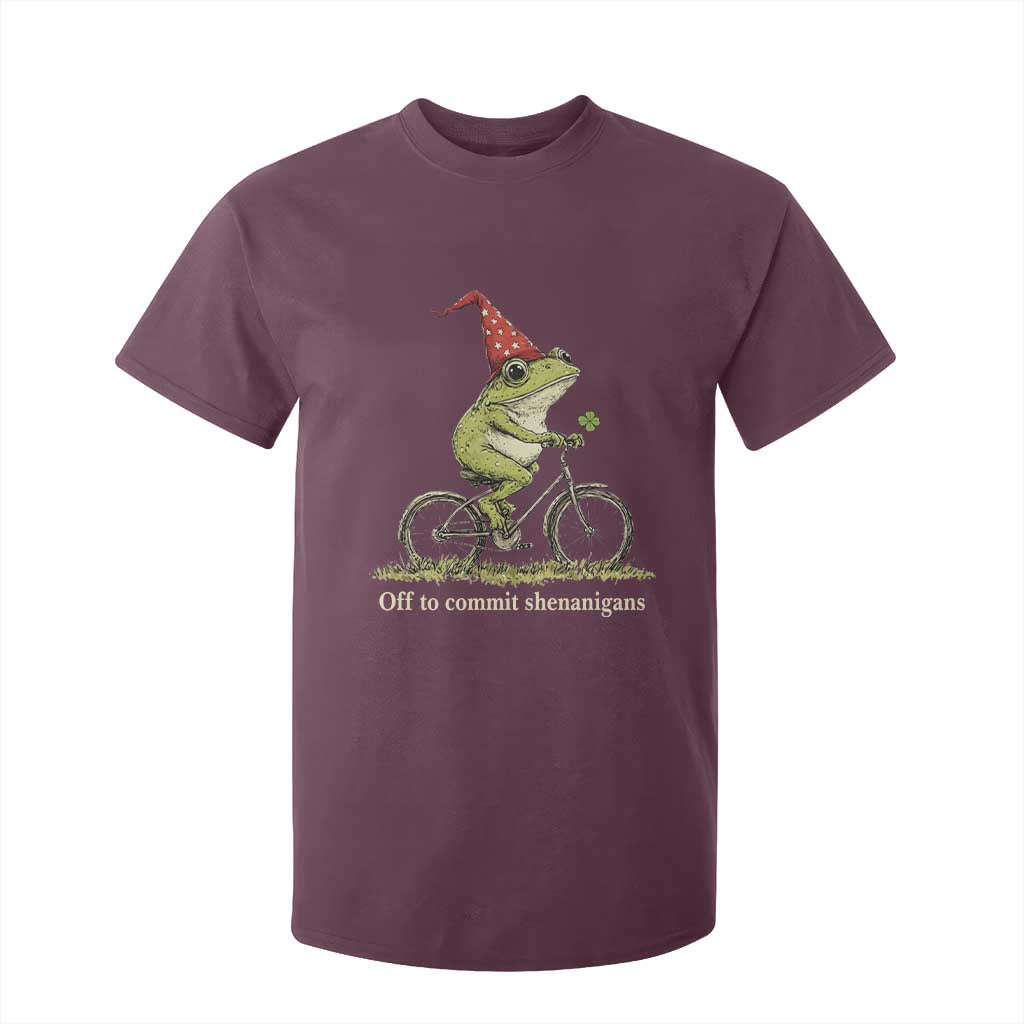 Funny Frog St Patricks Day T Shirt For Kid Off To Commit Shenanigans Four Leaf Clover TS11 Maroon Print Your Wear