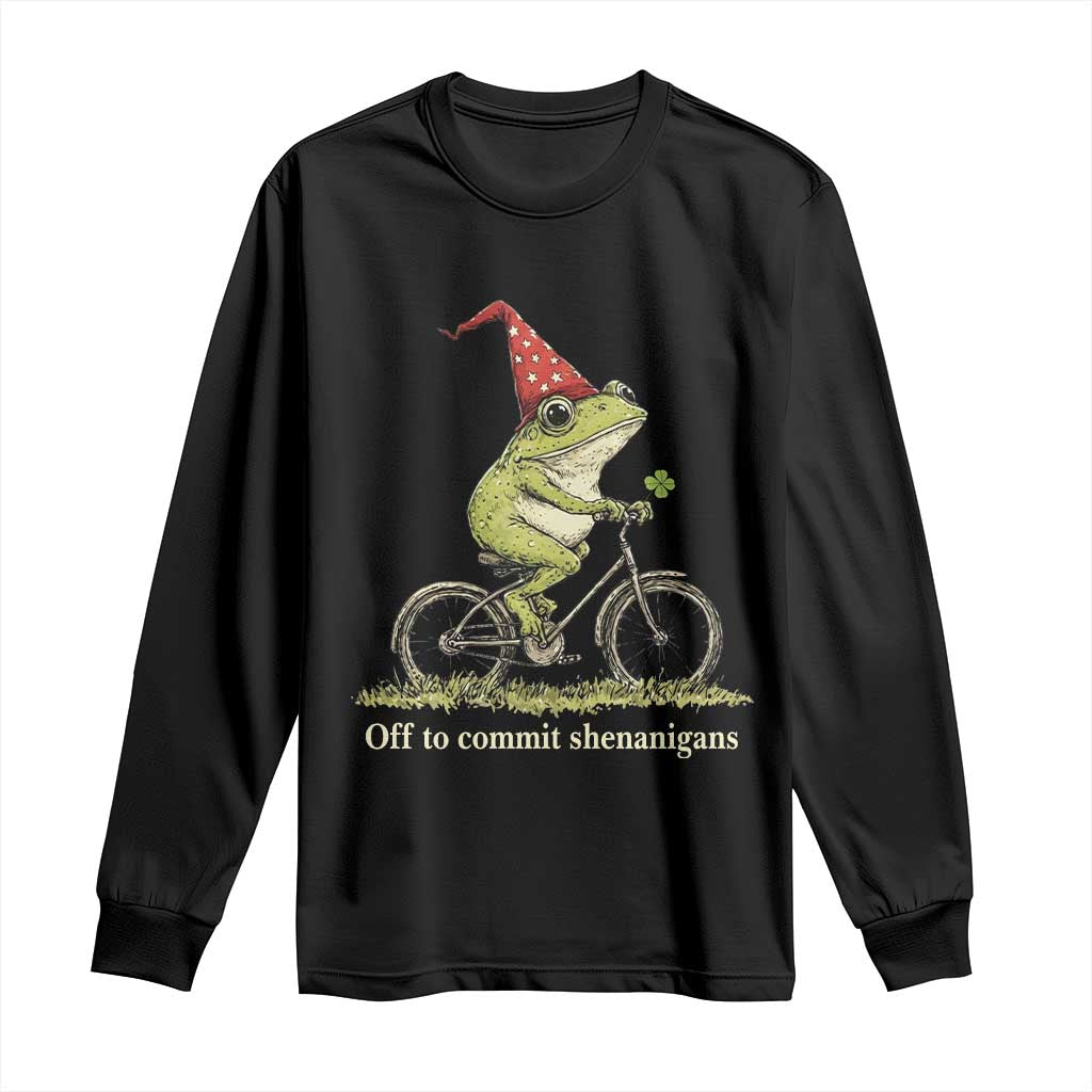 Funny Frog St Patricks Day Long Sleeve Shirt Off To Commit Shenanigans Four Leaf Clover TS11 Black Print Your Wear
