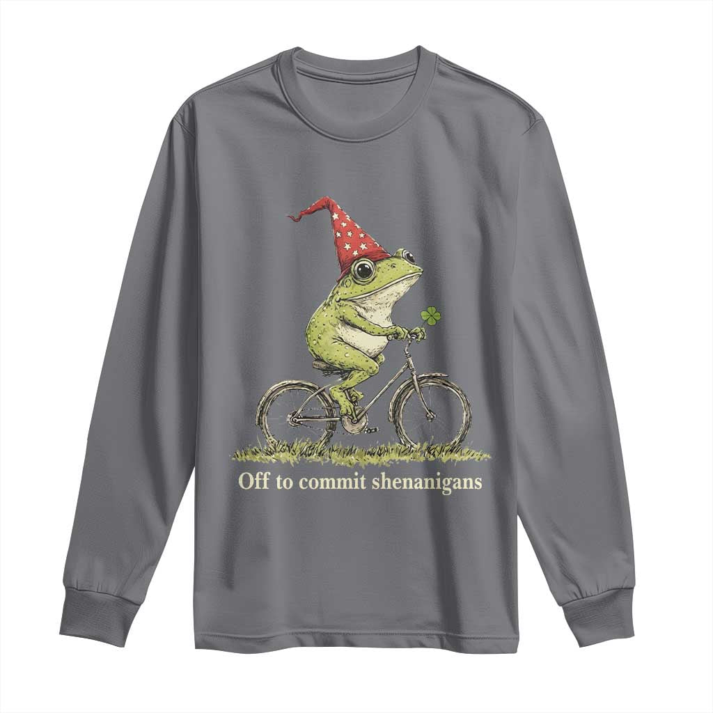 Funny Frog St Patricks Day Long Sleeve Shirt Off To Commit Shenanigans Four Leaf Clover TS11 Charcoal Print Your Wear