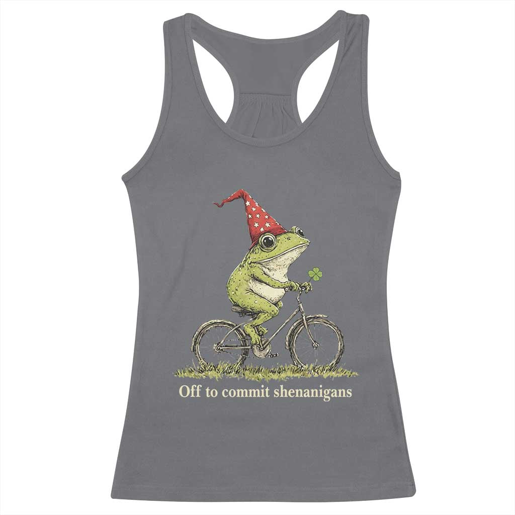 Funny Frog St Patricks Day Racerback Tank Top Off To Commit Shenanigans Four Leaf Clover TS11 Charcoal Print Your Wear