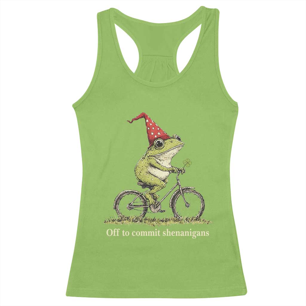 Funny Frog St Patricks Day Racerback Tank Top Off To Commit Shenanigans Four Leaf Clover TS11 Lime Print Your Wear