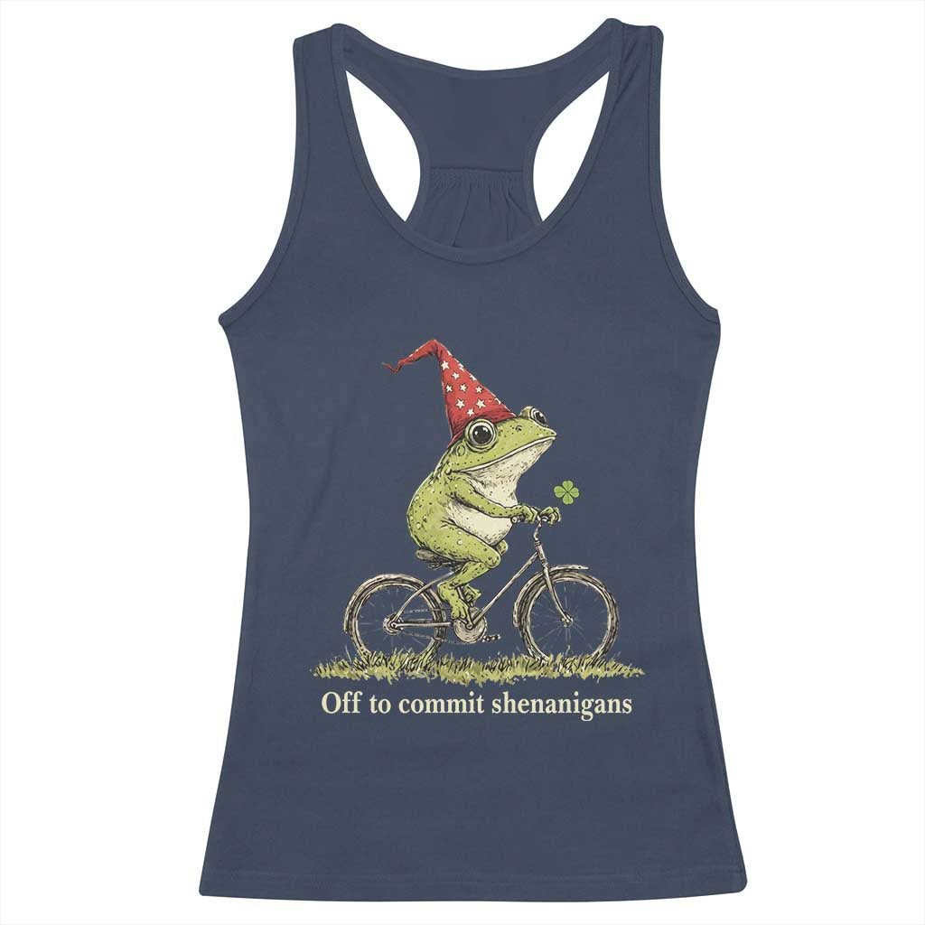 Funny Frog St Patricks Day Racerback Tank Top Off To Commit Shenanigans Four Leaf Clover TS11 Navy Print Your Wear