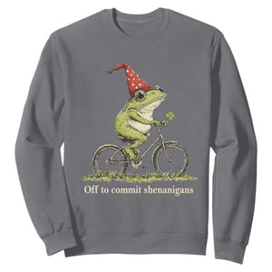 Funny Frog St Patricks Day Sweatshirt Off To Commit Shenanigans Four Leaf Clover TS11 Charcoal Print Your Wear