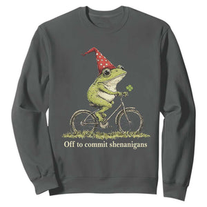 Funny Frog St Patricks Day Sweatshirt Off To Commit Shenanigans Four Leaf Clover TS11 Dark Heather Print Your Wear