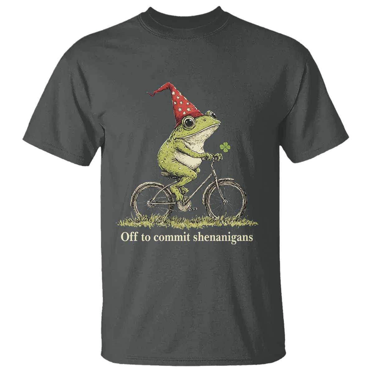 Funny Frog St Patricks Day T Shirt Off To Commit Shenanigans Four Leaf Clover TS11 Dark Heather Print Your Wear