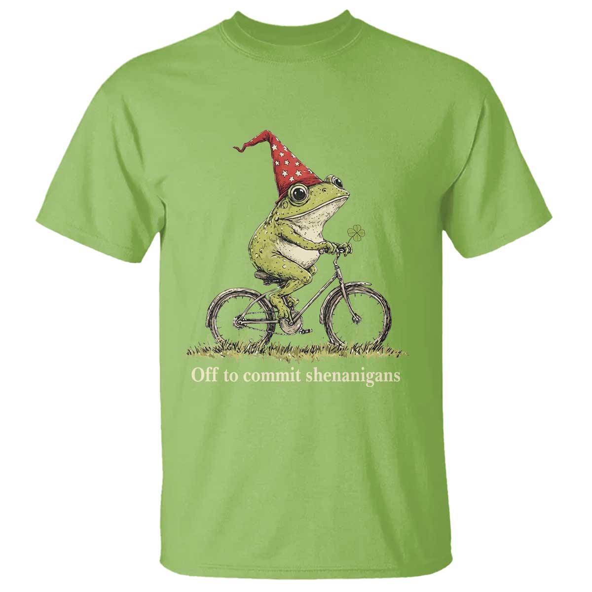 Funny Frog St Patricks Day T Shirt Off To Commit Shenanigans Four Leaf Clover TS11 Lime Print Your Wear
