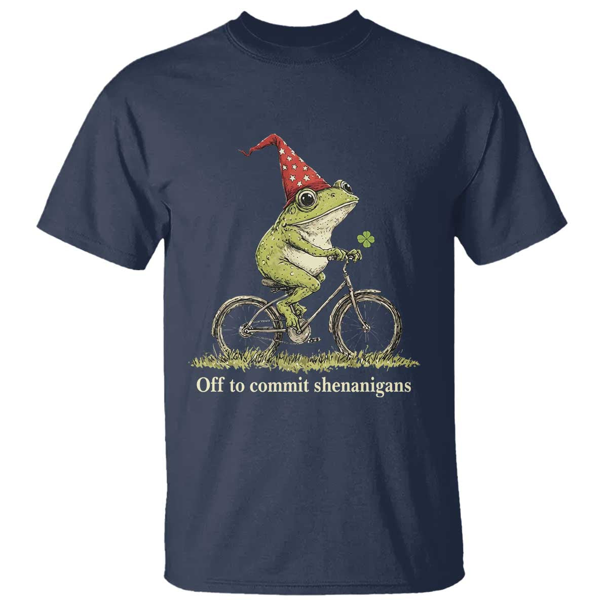 Funny Frog St Patricks Day T Shirt Off To Commit Shenanigans Four Leaf Clover TS11 Navy Print Your Wear