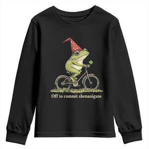 Funny Frog St Patricks Day Youth Sweatshirt Off To Commit Shenanigans Four Leaf Clover TS11 Black Print Your Wear