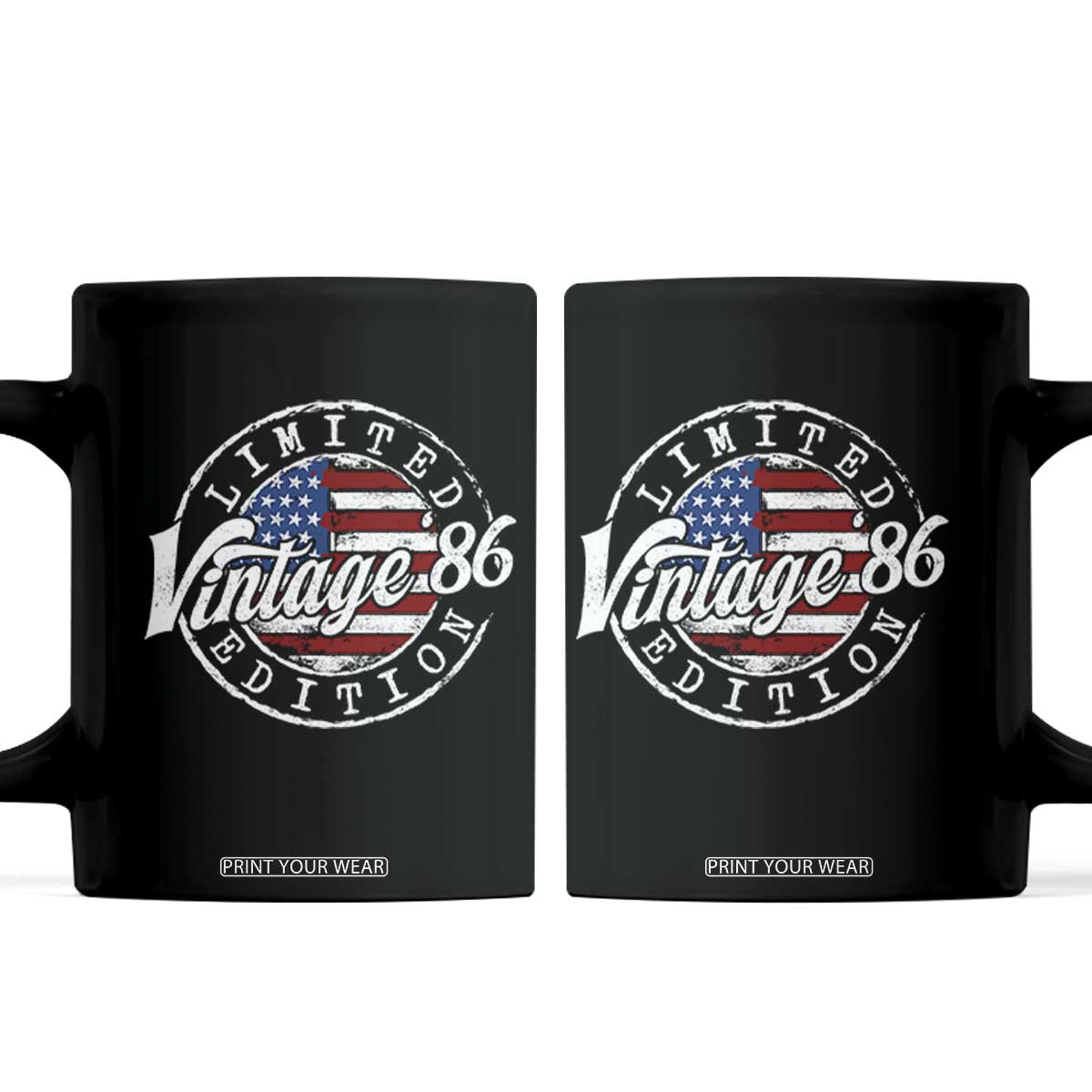 Funny 40th Birthday Coffee Mug Vintage 1986 Stamp 40 Years Old American Flag TS11 Black Print Your Wear