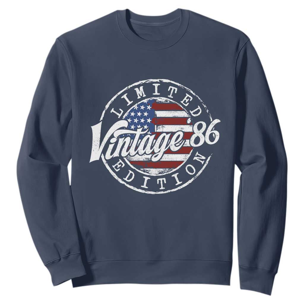 Funny 40th Birthday Sweatshirt Vintage 1986 Stamp 40 Years Old American Flag TS11 Navy Print Your Wear