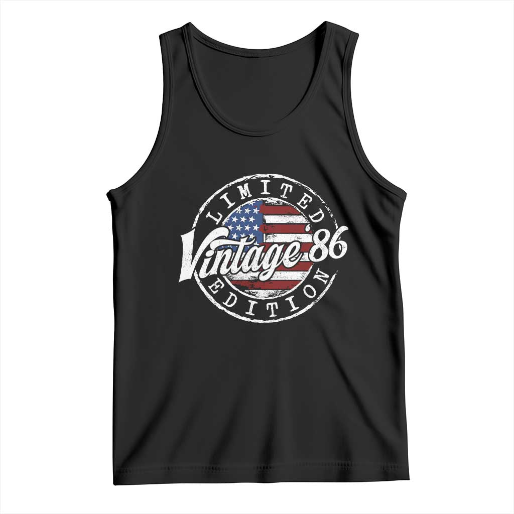 Funny 40th Birthday Tank Top Vintage 1986 Stamp 40 Years Old American Flag TS11 Black Print Your Wear